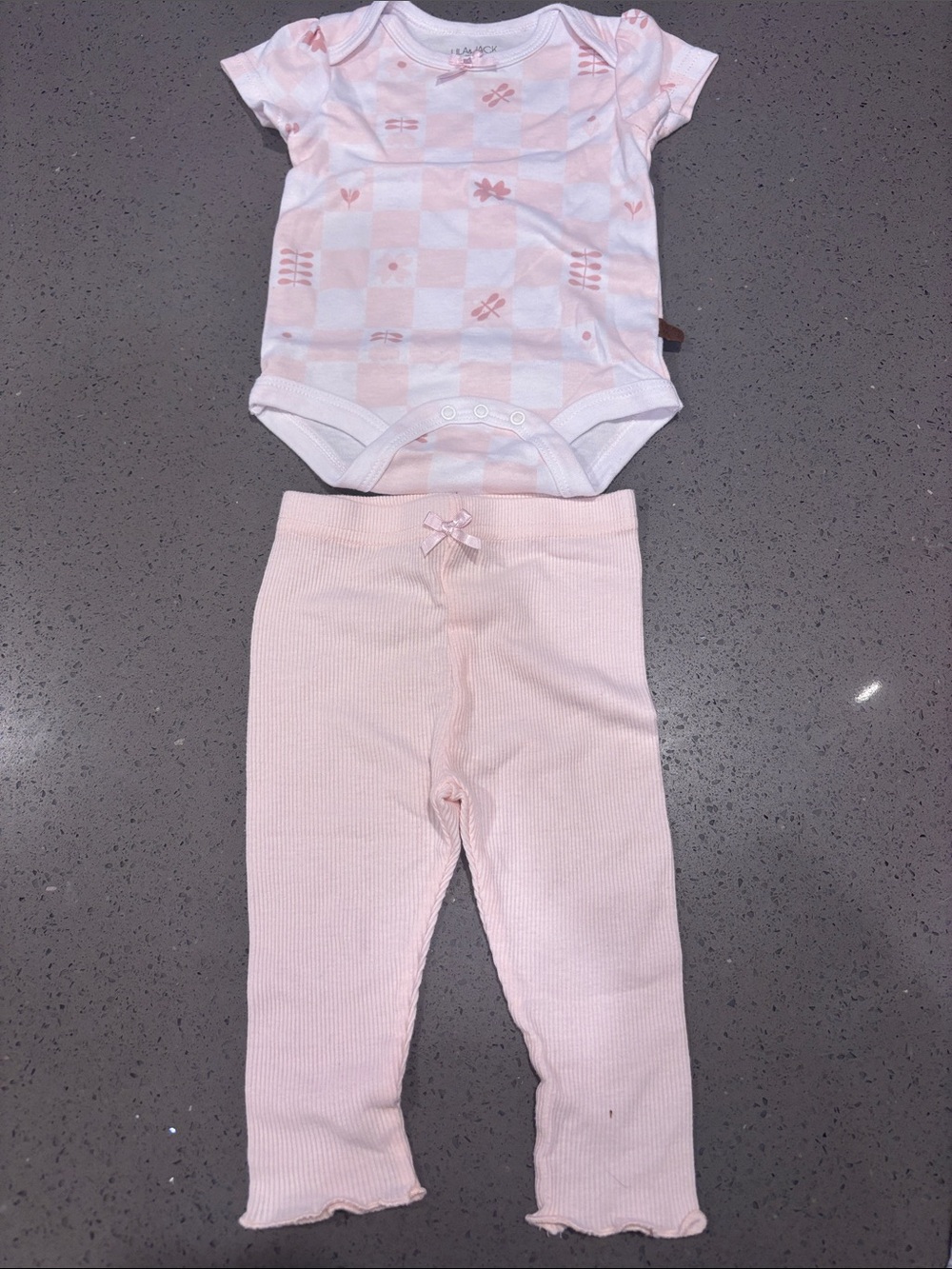 Baby Girls Pink Checkerboard Bodysuit & Ribbed Leggings Set